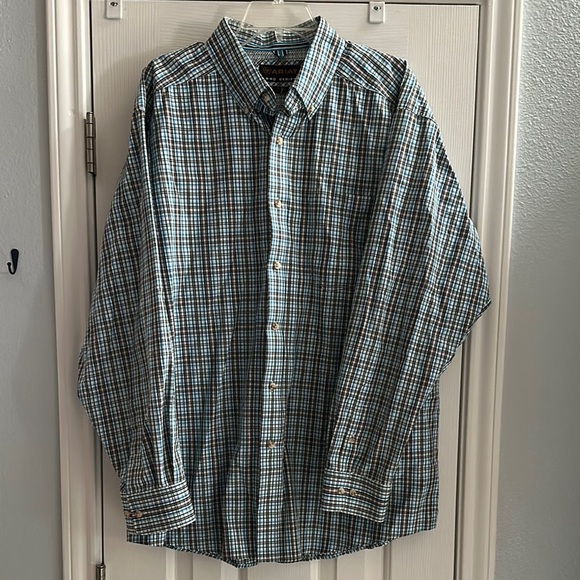Ariat Pro Series Long Sleeve Button Up Shirt Brown and Blue Plaid Men’s XL - Picture 1 of 10